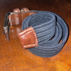 Men’s 36 Woven Elastic Stretch Belt with Silver Tone Buckle Brown Leather End